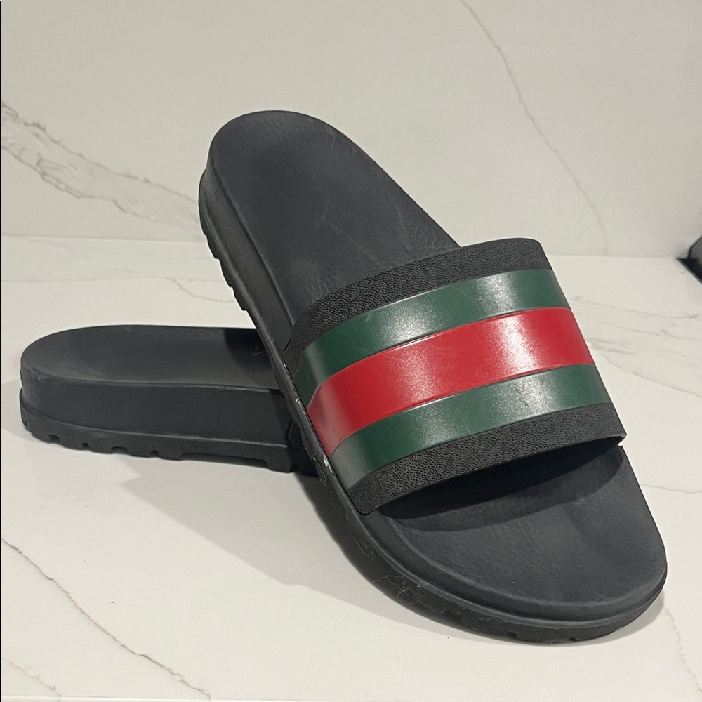 Gucci Slides with Red and Green Stripes. Like new original packaging. Size 14.